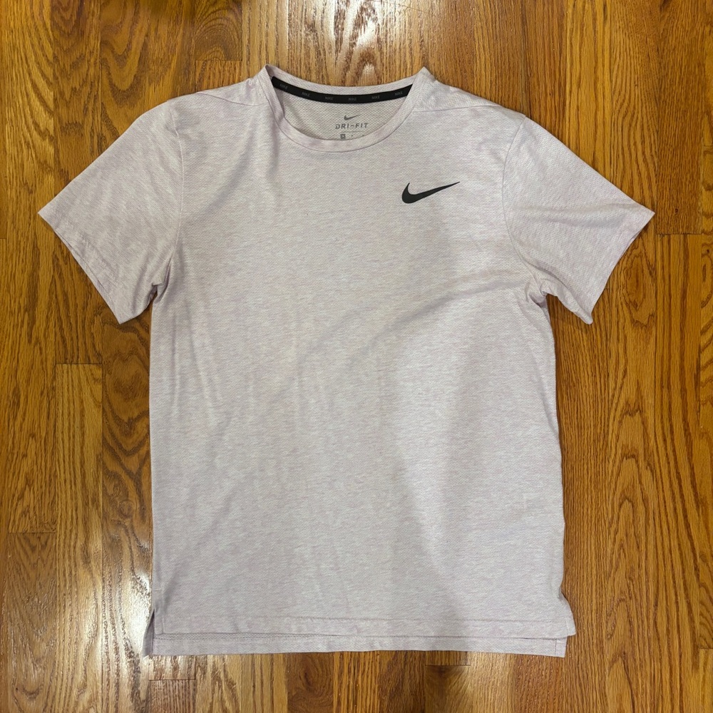 Nike Light Pink Short Sleeve Dri-FIT Tee with Black Swoosh - medium